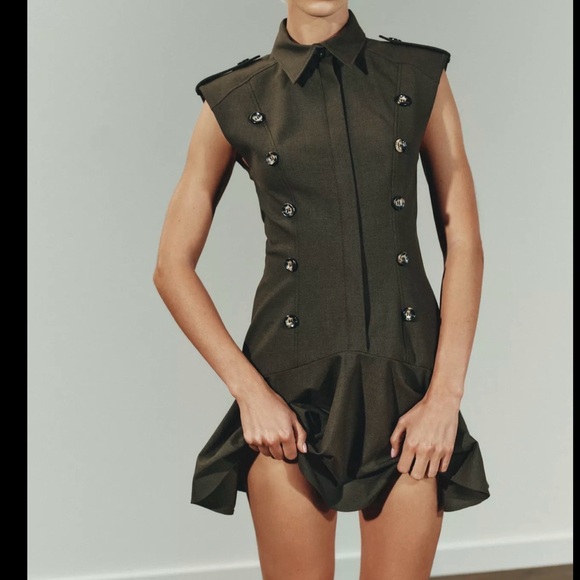 Zara Dresses & Skirts - Zara Olive Green Military-Inspired Mini Dress
